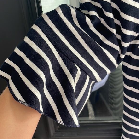 Navy blue and white striped dress from banana republic with 1/2 sleeve ruffle - Picture 3 of 5